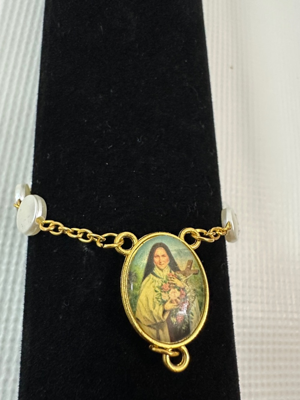 Gold-Tone Bracelet with Orange Rose Oval Charm
